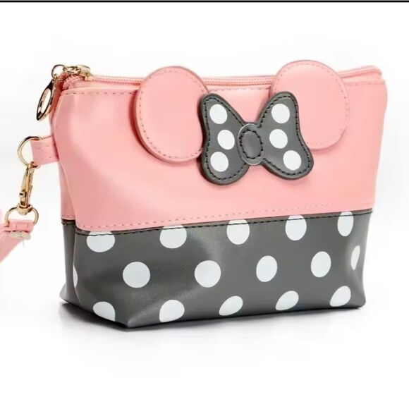 Minnie Mouse Pink & Gray Makeup Cosmetic Wristlet Bag - Picture 1 of 2